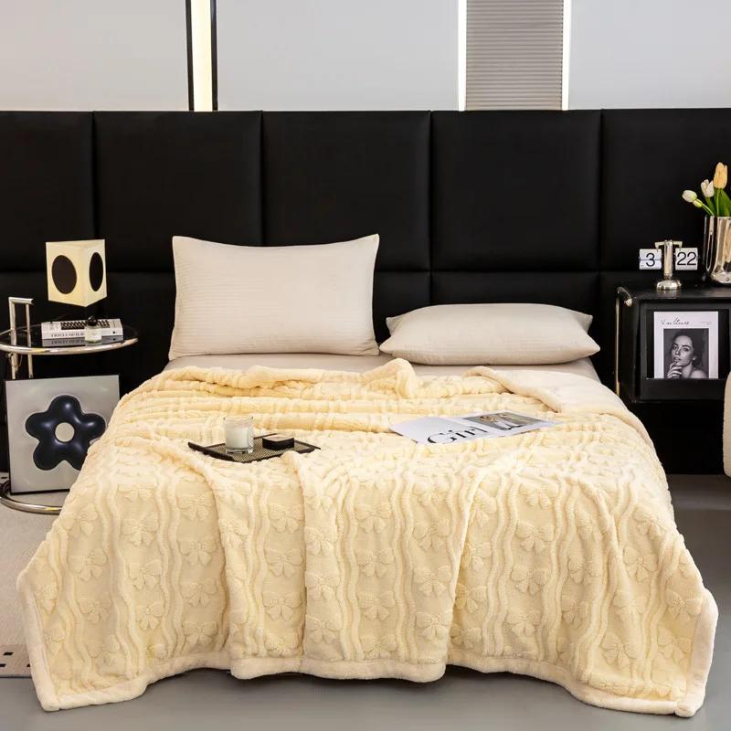 Thickened Lamb Wool Sherpa Fleece Bed Blanket Soft Fluffy Warm Cozy Plush Fuzzy Blanket With Elegant 3D Pattern For Couch Sofa