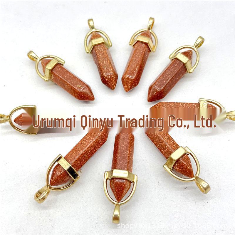 Colorful Hexagonal Gemstone Pendant Necklace with Gold Alloy Cap