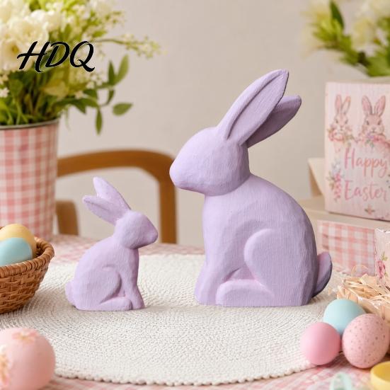 Rabbit Figurine With Stable Base 2Pcs Distressed Statue Vintage Bunny Figurines Easter