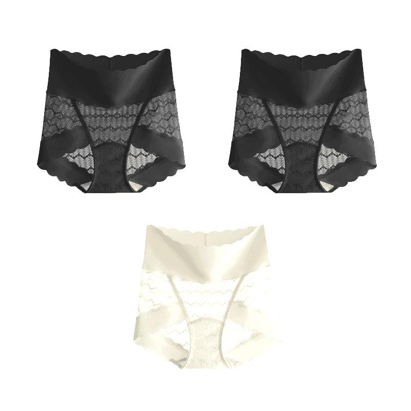 Popular Seamless High-Waisted Light Lace Tummy Control Silk Panties for Women