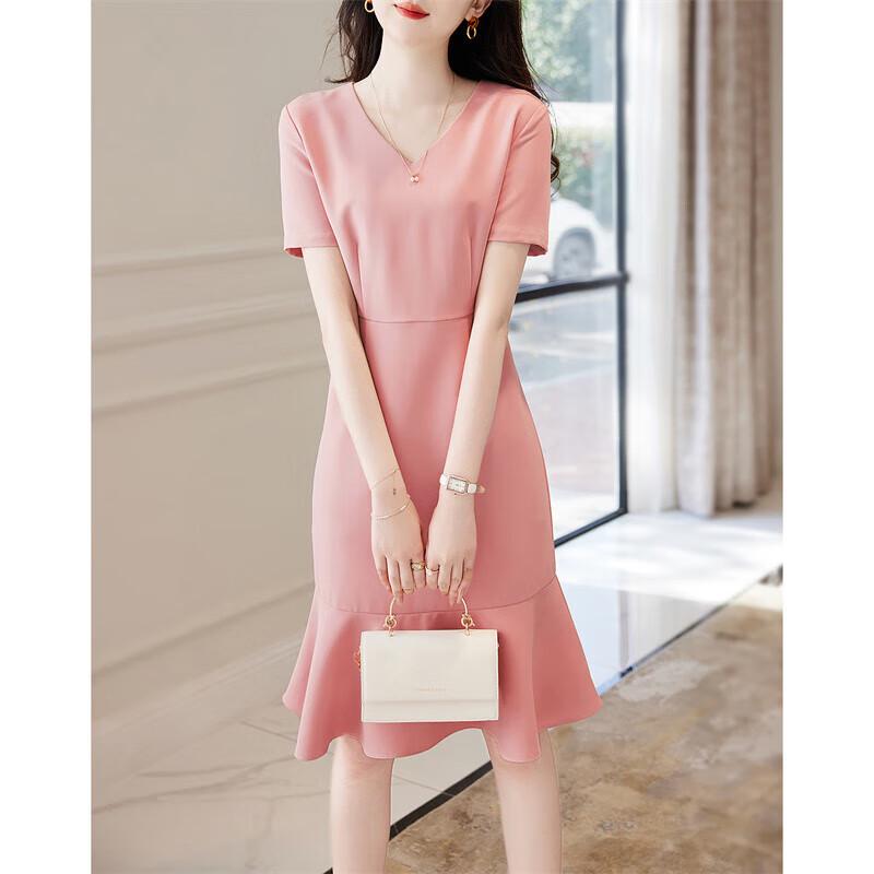 DME Elegant V-Neck Slimming Fishtail Midi Dress