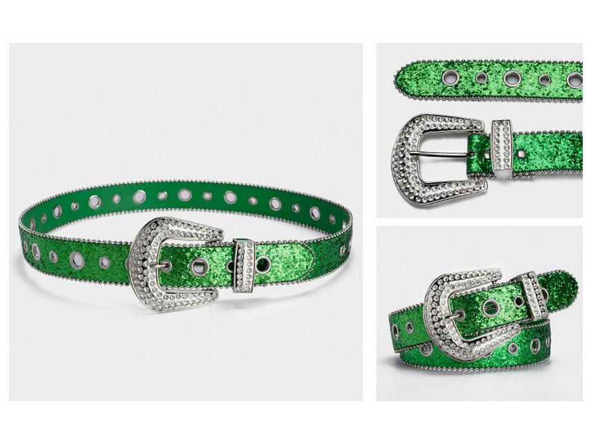 Europäisch-amerikanischer Strass-Schnallengürtel: Modisches Pailletten-Ösen-Top, Punk-Stil für Nachtclub-Kleidung