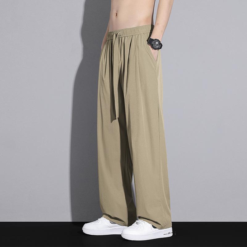 Ice Silk Wide-leg Pants for Men's Summer New Trendy Thin Loose Straight Casual Droop Pants for Men