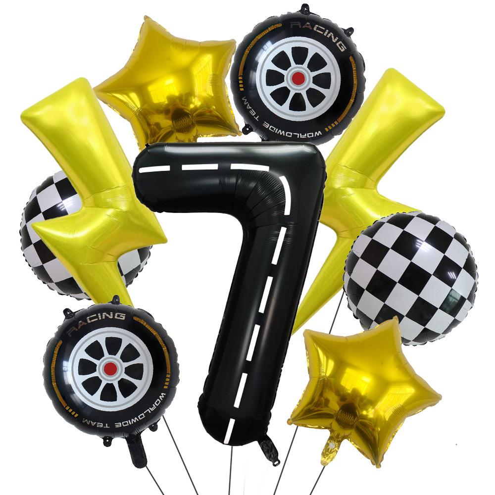 Rennsport-Thema 40 Zoll Schwarz-Weiß Digitaler Blitz Aluminiumfolienballon-Set Kindergeburtstagsfeier Szenendekoration