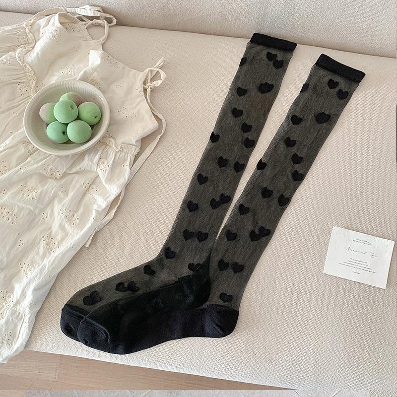 Crystal Silk Socks Stockings Women Summer Ultra-thin Transparent Nylon Long Socks Heart Print Lolita Kawaii Socks Women Stocking