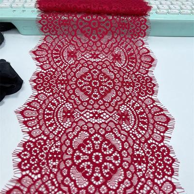 3m X 18.5cm French Chantilly Lace, Non-stretch Dark Red Eyelash Net Lace Fabric for Sewing, Bra, Underwear, Lingerie, Dress, Garment, Crafting