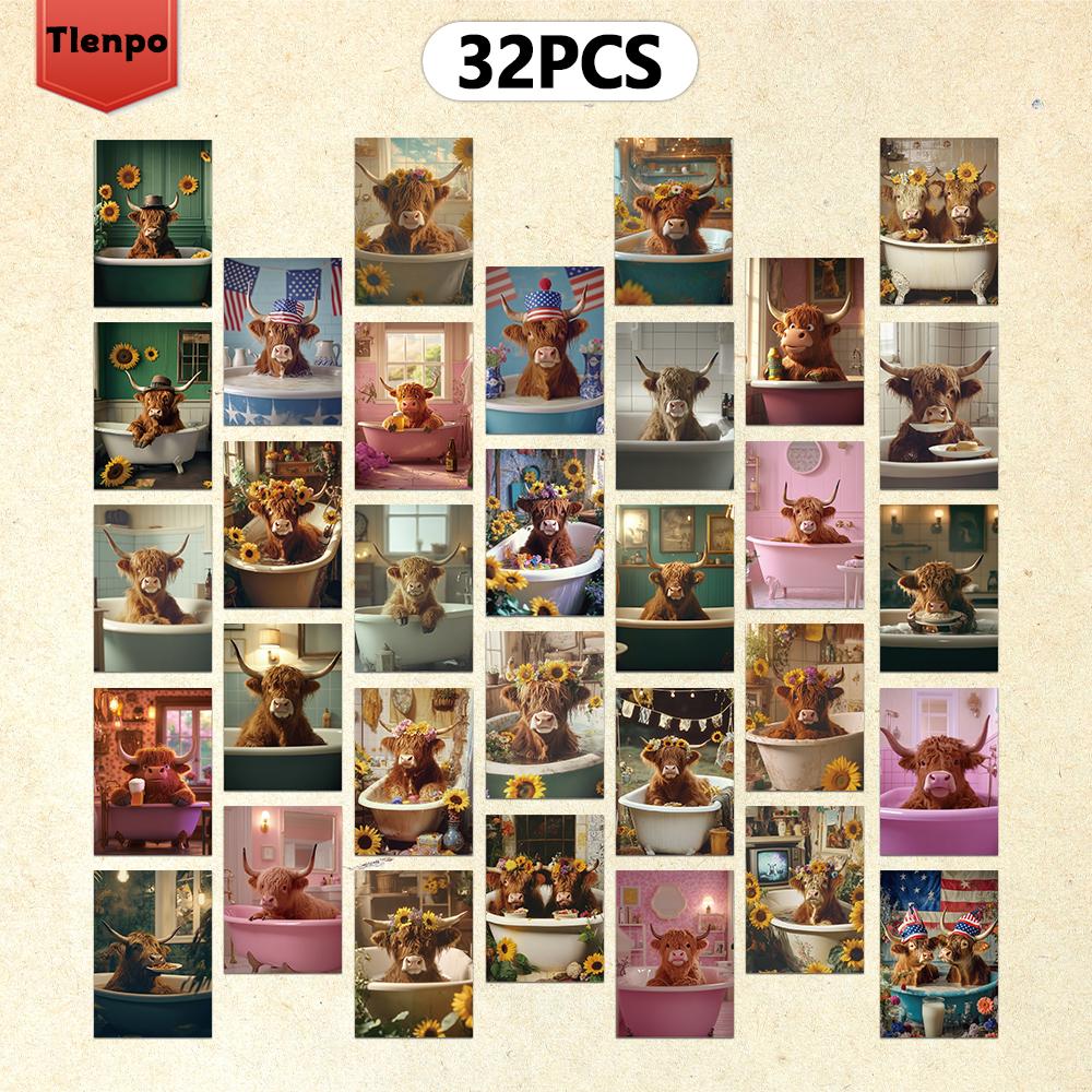 

32pcs, Highland Cow Postcards, Wall Stickers, Message Cards, Cards, DIY Postcards, Souvenir Postcards, Holiday Decorations чистый