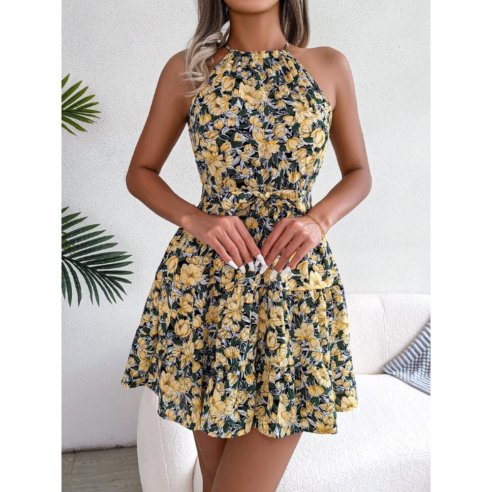 Fashion Women's Floral Dresses Casual Ruffles Big Swing Floral Dresses Holiday Dresses