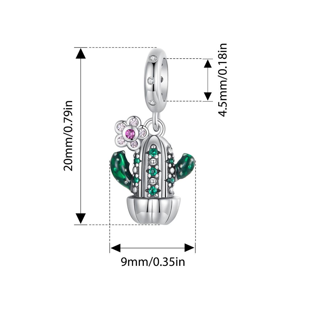 Bamoer 925 Sterling Sølv Firkløver Charms Perler med grønn emalje passform Europeiske armbånd DIY Mango/Kaktus/Flamingo