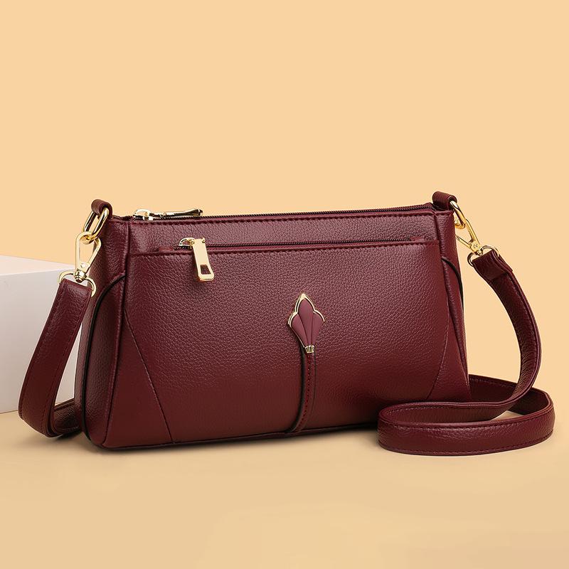 Soft Leather Fashionable Middle-aged Mom Bag, Large-capacity Single-shoulder Grandma Bag, Crossbody Small Square Bag Casually