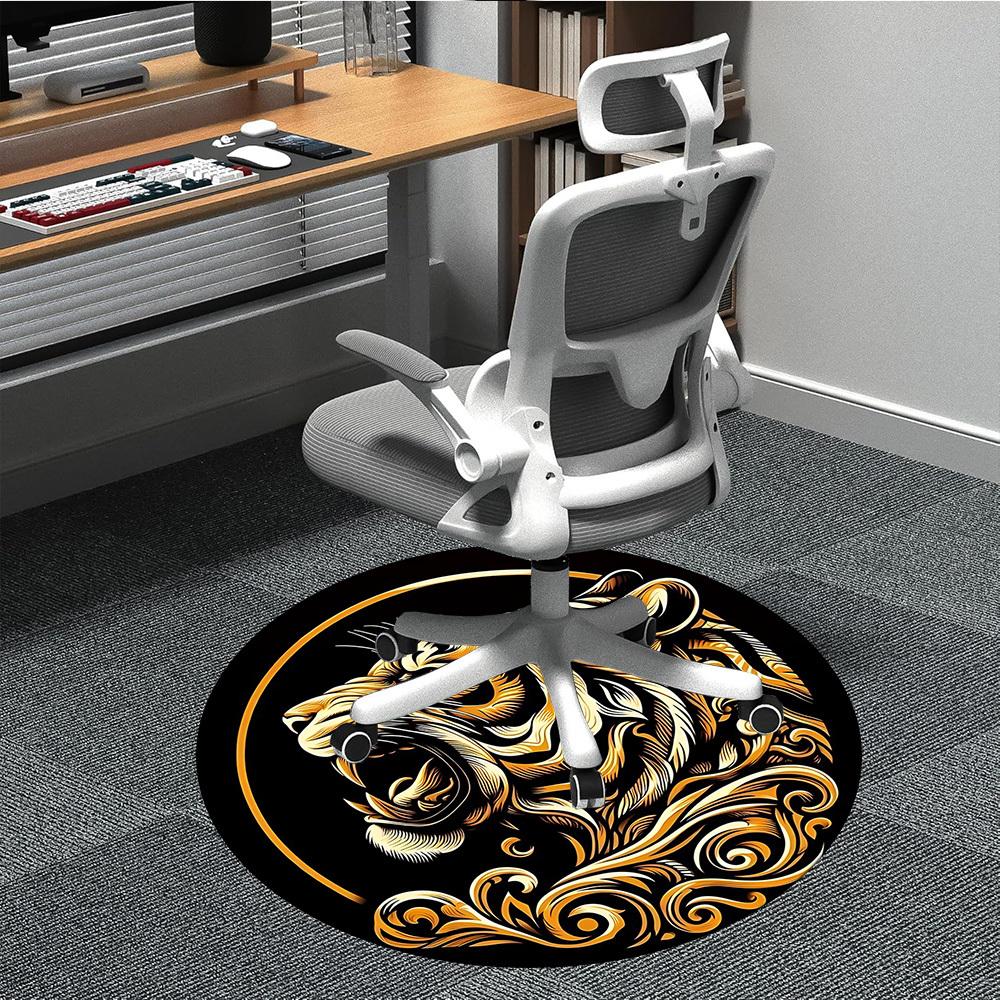 1pc Tiger Swirls Office Round Area Rug, Under Office Chairs Bedroom Living Room Home Decor, Room Deco, Available in Various Sizes
