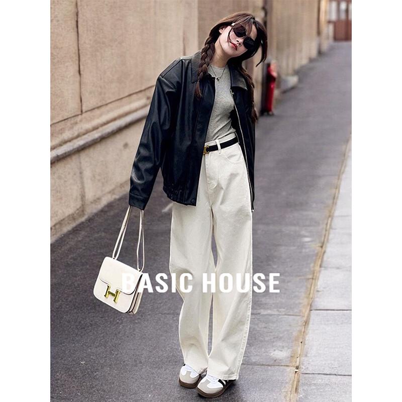 Basic House Women s Fleece-Lined Wide-Leg Jeans S