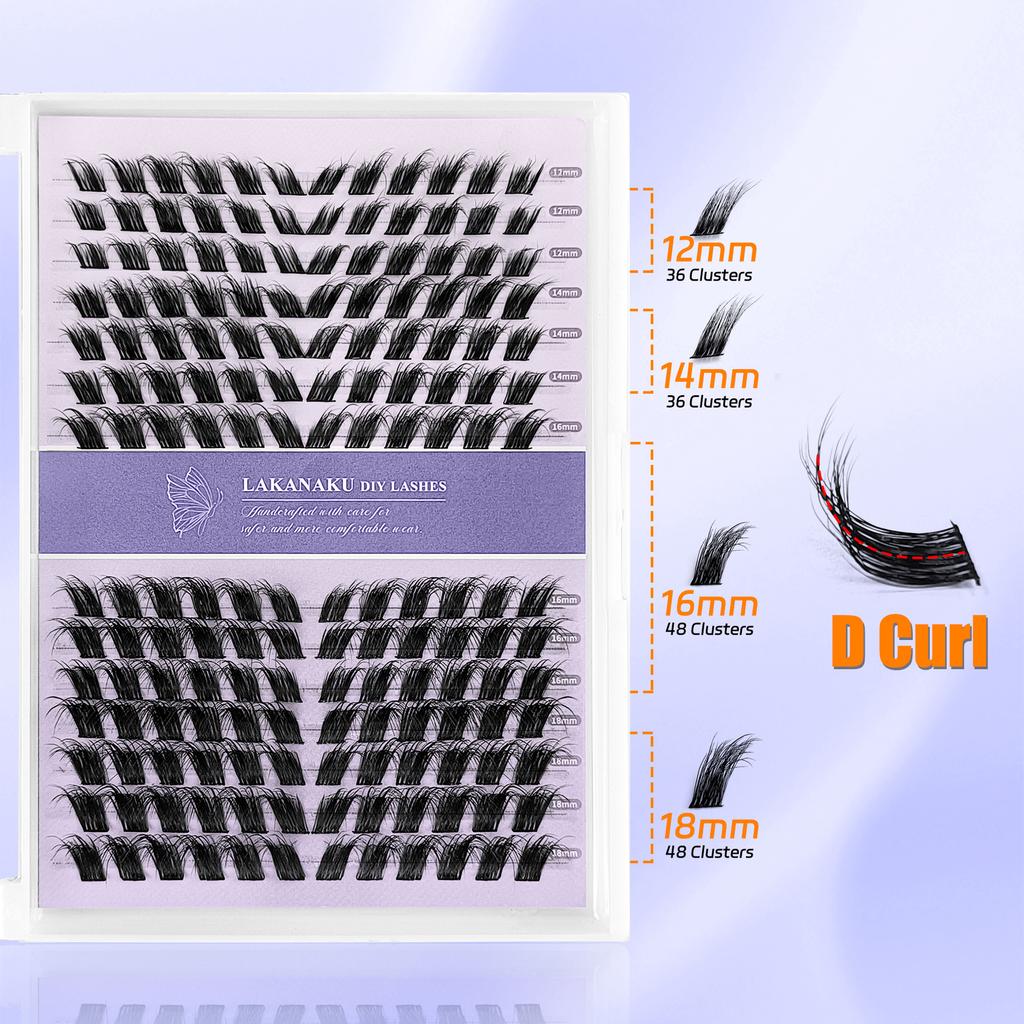 168 Clusters Fluffy Fox Eye Wispy Individual False Eyelashes - 12-18mm D Curl Segmented DIY Cluster Lashes for Natural & Dramatic Look