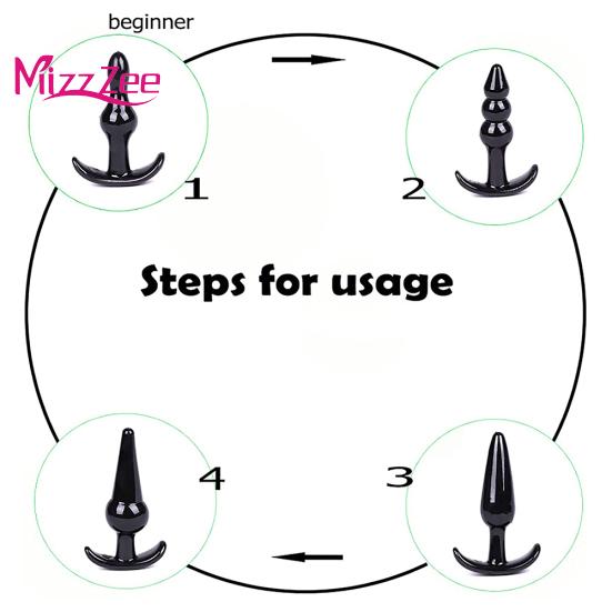 Mizz Zee 4-teiliges Analplug-T-Bar-Basis-Po-Flirt-Massagegerät für Paar-Masturbationssex