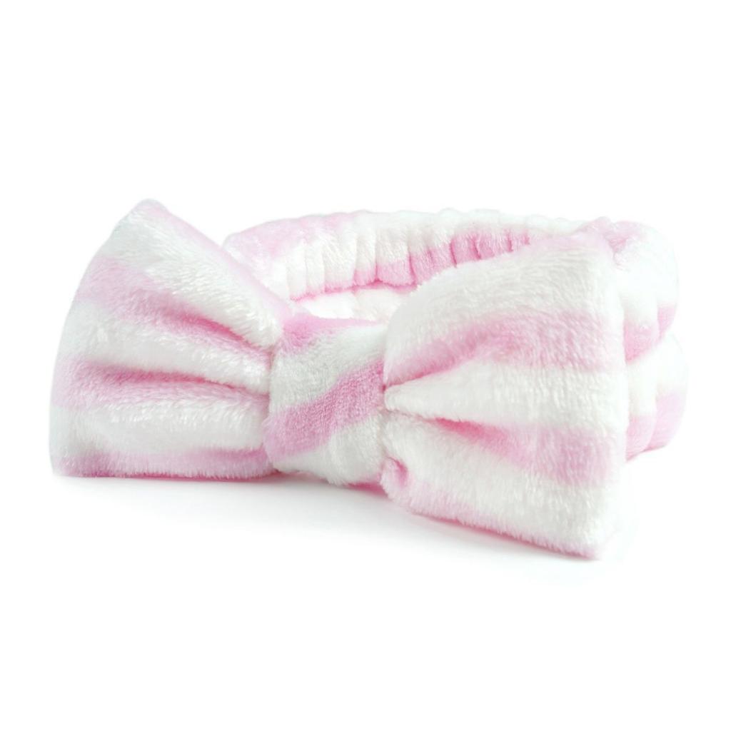 Women's European American Style Soft Coral Velvet Bow Fluffy Microfiber Spa Headband for Facial Makeup Non-Slip Shower Face
