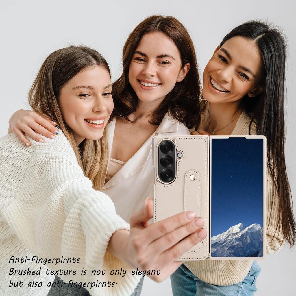 Applicable to Samsung Z FOLD7Folding phone case FOLD 6/5/4Crossbody wrist strap card holder phone leather case