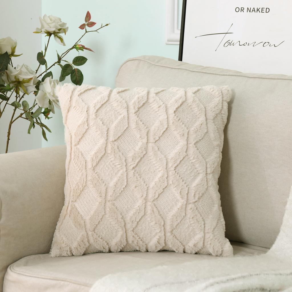 Plush Pillowcase Rhombus Geometric Embroidered Pattern Simple Solid Color Home Car Winter Sofa Cushion Cover 40x40cm/50x5cm
