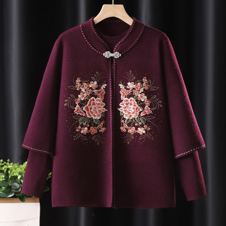 

Мамина весенне-осенняя кофта-жакет, короткий свитер-кардиган, осенне-зимние топы для женщин среднего и пожилого возраста, модная одежда 4XL фиолетовый