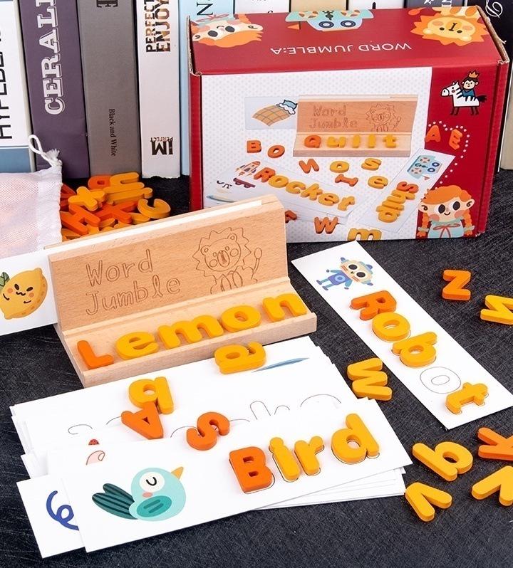 Cross-border Fun Wooden Word Battle Game: 26 Alphabet Matching Blocks Educational Toy
