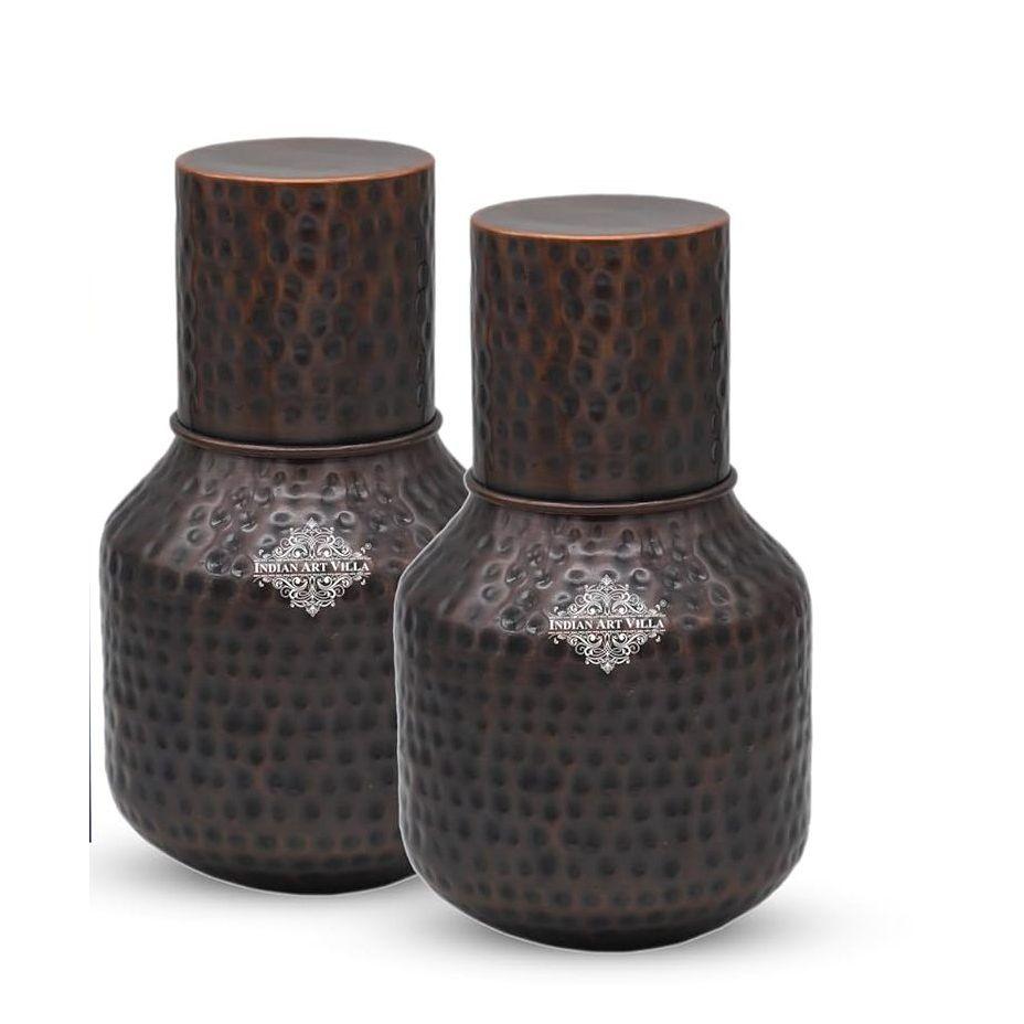 

Медная бутылка для воды для спальни со встроенным стеклом, дизайн Ghada, кованая античная темная отделка - для питья и хранения, объем 1530 мл (Упаковка из 2 шт.)