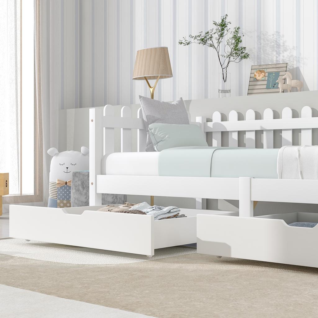 Two Drawers, Under-Bed Storage, MDF + Floor Rollers, White (93x67x20cm) (Drawers Only)