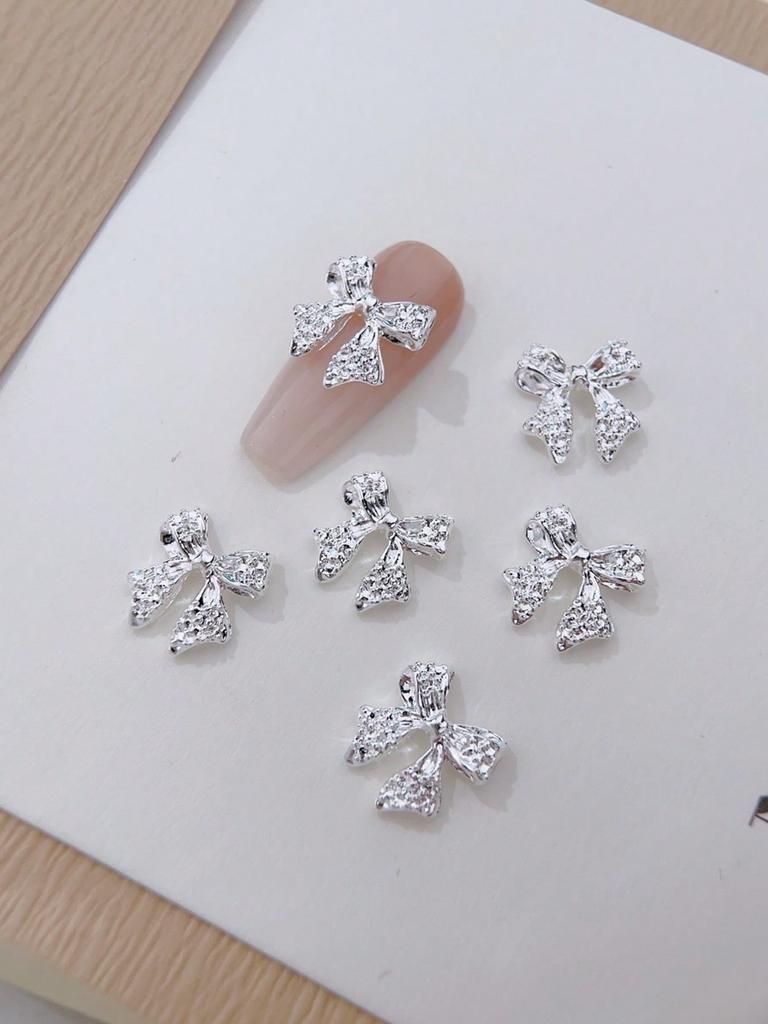 10pz Charms Unghie Fiocco Oro Argento Lega 3D Decorazioni DIY per Unghie
