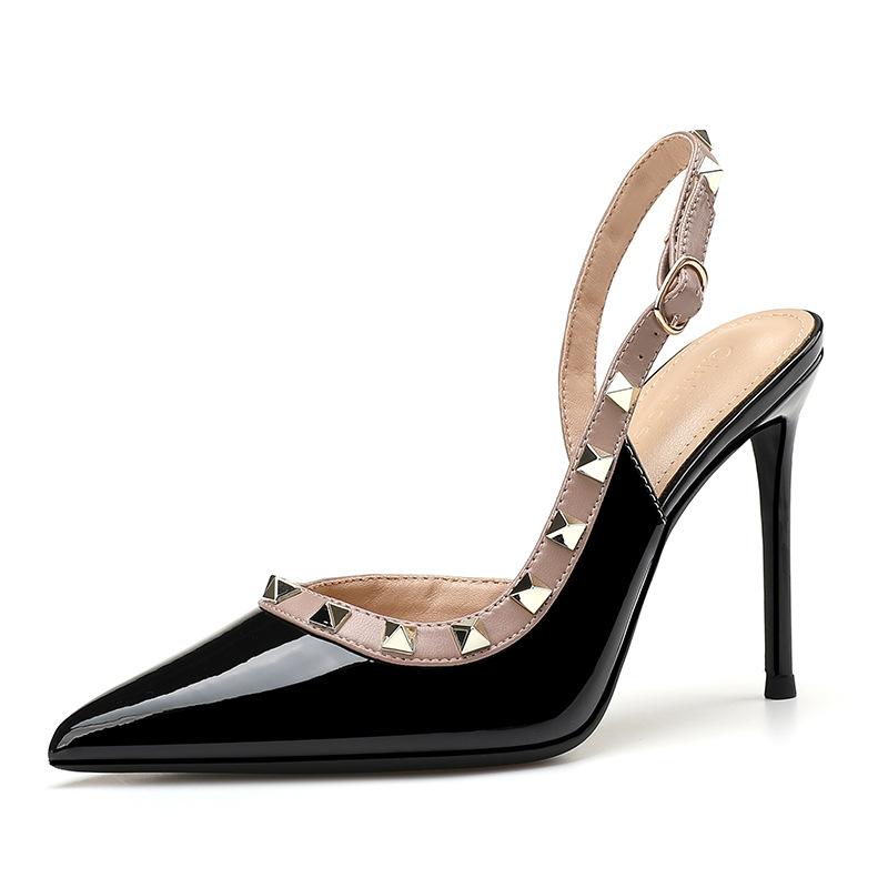 Rivet Sandals Women 2025 Autumn New Versatile Pointed Head Thin Heel Bag Head Empty Fairy Wind Word with High Heels