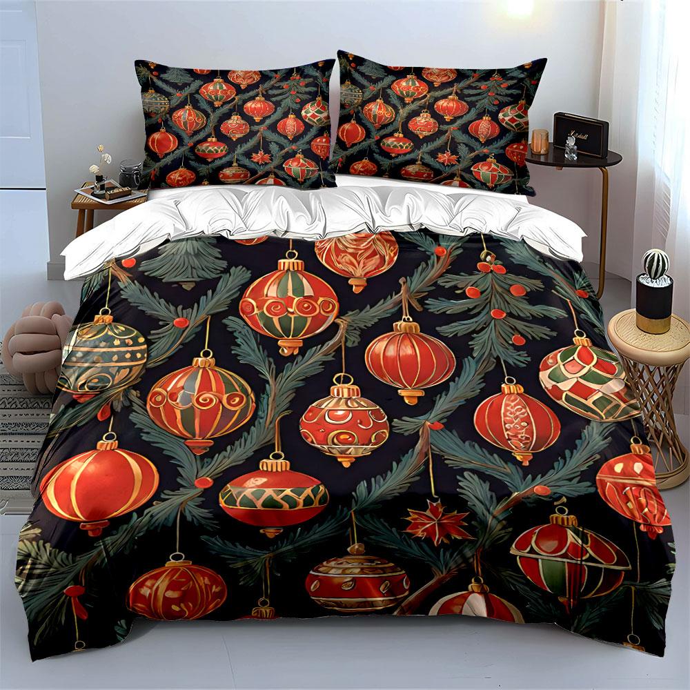 Christmas Ornament Pattern Set Bedding Duvet Cover Set Duvet Cover Pillowcases (1*Duvet Cover 2*Pillowcases, Without Duvet Insert)