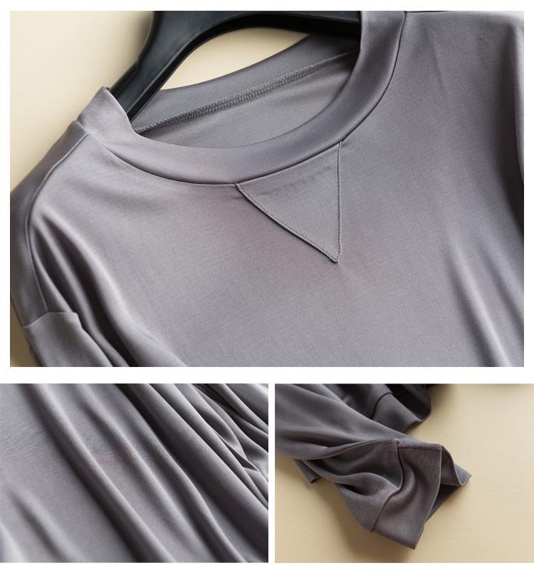 New Women's Silk Long-Sleeve Round Neck T-Shirt - Loose Fit Korean Style for Autumn