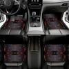 Set Of 4 Car Floor Mats Featuring A Futuristic Symmetrical Design With A Black Base And Dark Gray-Red Accents, Made From Polyest