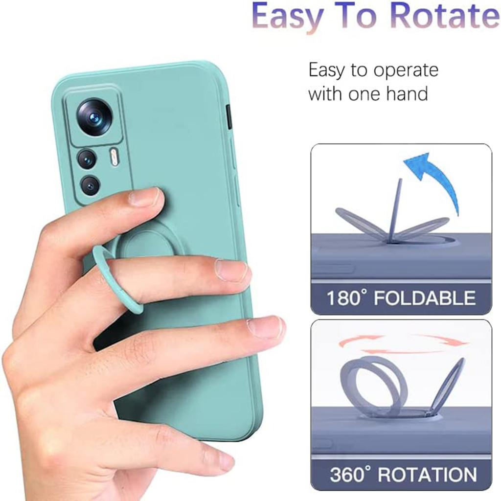 For Xiaomi 12T 5G/Redmi K50 Ultra 5G Ring Kickstand Liquid Silicone Phone Case Cell Phone Cover with Lanyard