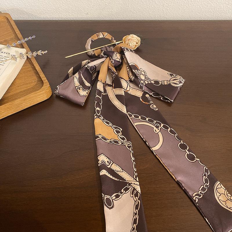 New Silk Scarf Printed Hair Sticks Chinese Style Elegant Women's Long Ribbon Hair Band Bandana Hair Stick Clip Hair Accessories