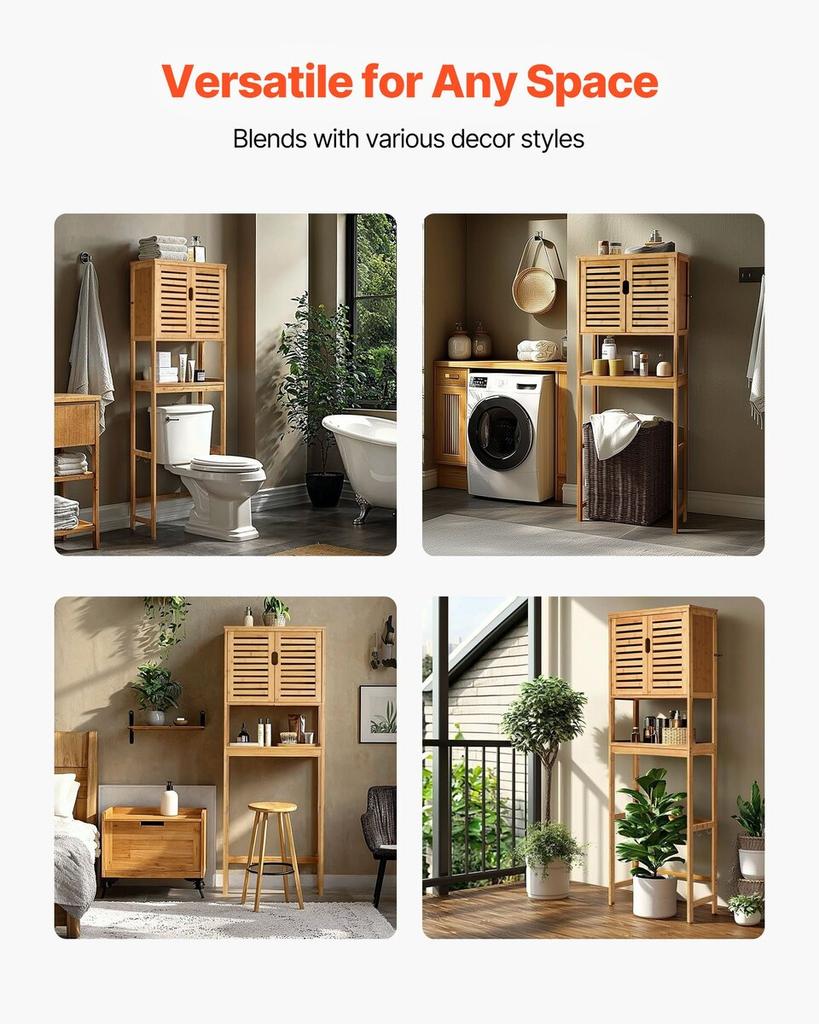 Bamboo Over The Toilet Storage Cabinet with Adjustable Shelf 68.9" H