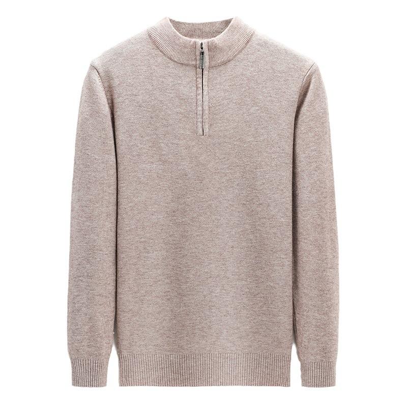 Knitted Sweater High Texture Semi-Open Neck Zipper Bottoming Shirt Autumn And Winter Medium And Green Men'S Pullover Sweater