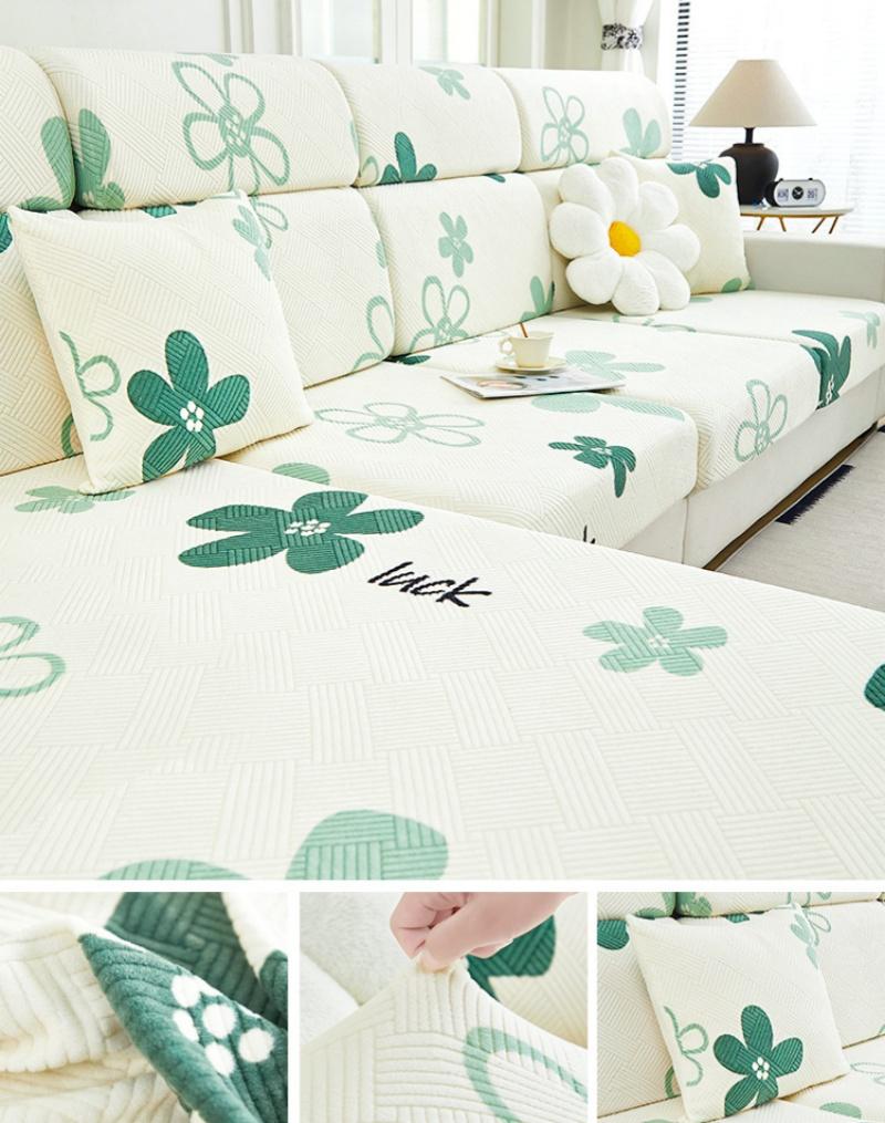 Stretch Floral Sofa Seat Cushion Cover Elastic Fleece Armchair Couch Covers L-Shape Chaise Lounge Slipcover Combination Sofa Lid
