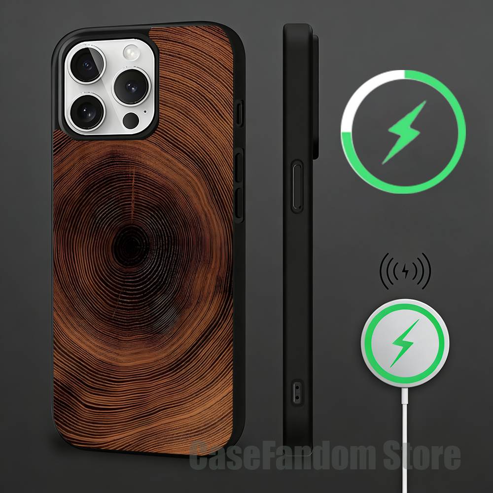

Natural Wood For iPhone 17,16,15,14,13,12,11,Pro,Max,Plus,Mini,SE4,E Black Phone Case Magnetic Wireless Charging iPhone14Pro