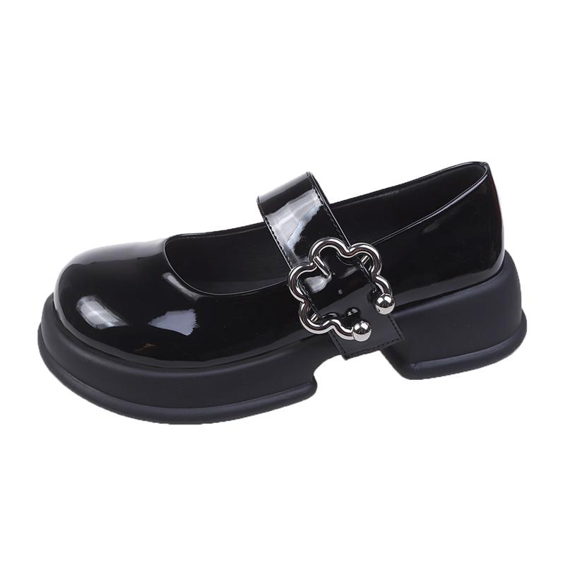 Pantofi Lolita cu platformă Pantofi de damă Tendință de toamnă Piele lacuită neagră Cataramă metalică Mary Jane Fată drăguță Pantofi cu uniformă școlară