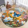 Dense Floral Butterfly Round Soft Non-Slip Art Rug Bohemian Living Room Minimalist Decor Rug