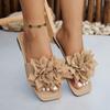 Casual Flat-bottomed Square-head Slippers Female Flower Lazy Person One Pedal Open-toe One-word Drag Beach Casual Women's Sandals