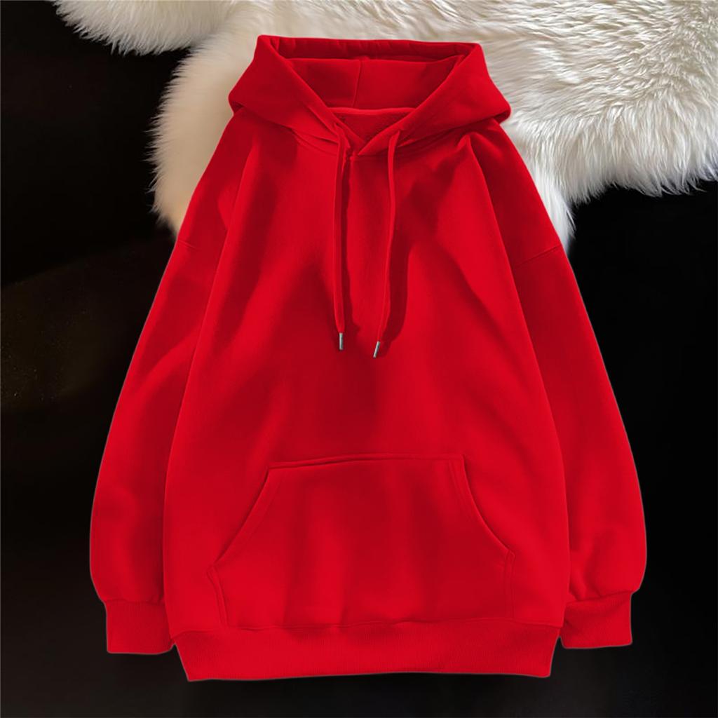 Ladies' Casual And Fashionable Solid Color Long Sleeved Hooded Warm Shirt Loose And Comfortable Hoodie