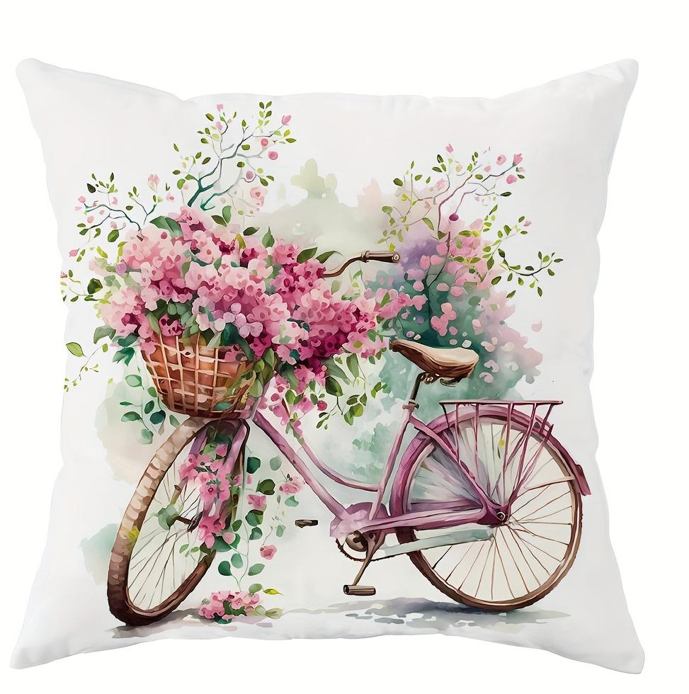

Vibrant Floral Bicycle Design Satin Fabric Throw Pillow Covers Farmhouse Decor for Living Room 45x45Cm Party Gift Cushion Cover 45x45cm 18x18in