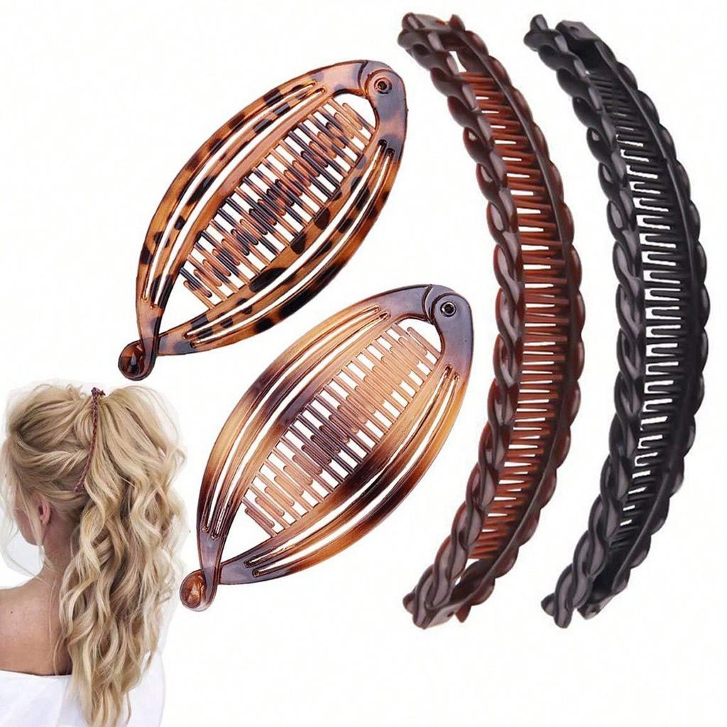 3/4-teiliges Set aus modischen und vielseitigen glänzenden Bananen-Haarklammern mit Leopardenmuster und fischförmigen Haarspangen, für Pferdeschwanz und lockiges Haar