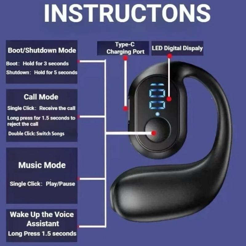 180° Rotating Hifi Stereo Waterproof Wireless Bluetooth Air Conduction Earphone Single Earhook Wear Noise Reduction Earbud With
