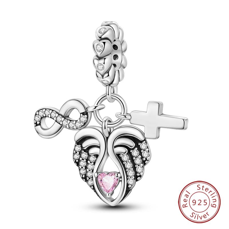 Copper Classic Purple Retro Heart Shape Lotus Angel Pattern Charms Beads Fit Qikaola Original Bracelets Diy Jewelry