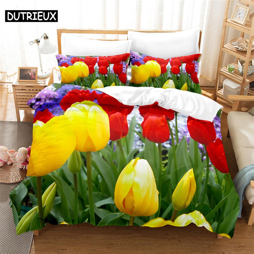 Tulip Duvet Cover Set Double bed 200x200cm 3D Flower Quilt Cover 220x240 King Bedding Sets Twin Size 3PCS 2PCS Single 140x210