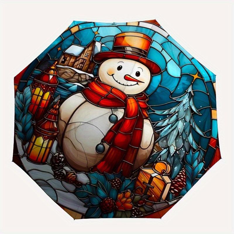 

1pc Winter Snowman Automatic Open/close Umbrella, 8-Rib sturdy structure, Portable Travel Umbrella, Parties, Everyday Use, Outdoor Accessory