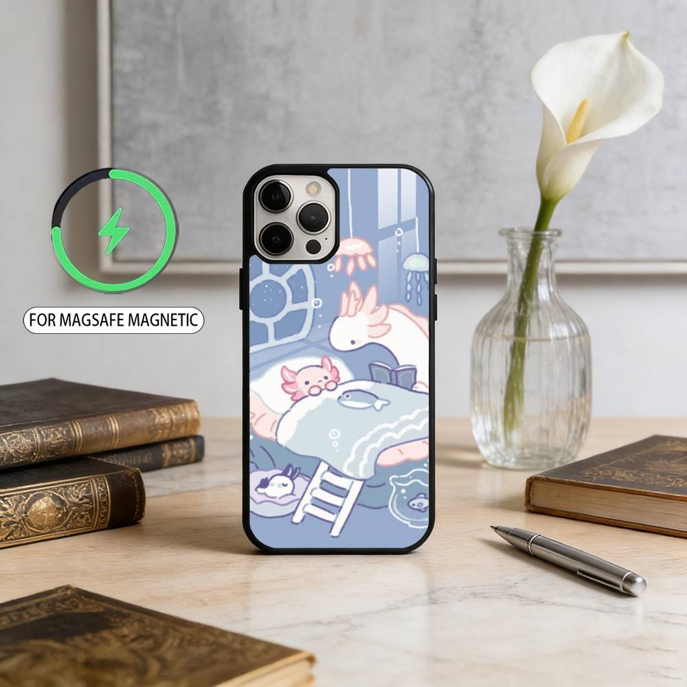 

C-Cartoon C-Cute Axolotl Magnetic For Magsafe Wireless Charging Phone Case For iPhone17,16,15,14,13,12,11 Plus,Pro Max iPhone15Plus