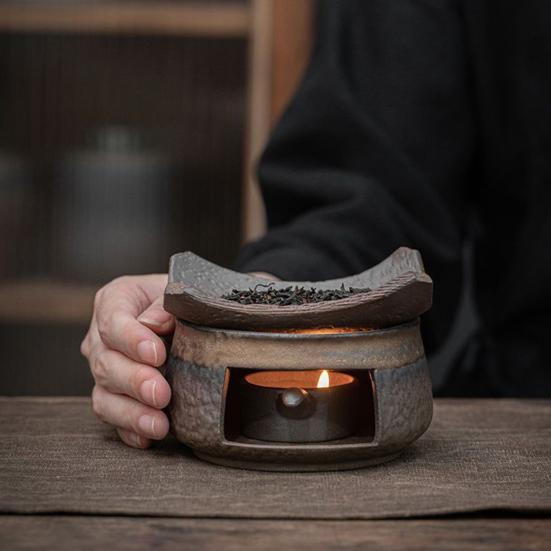 Ceramic Tea Warmer Candle Heating Stove with Pot Holder Aromatherapy Diffuser for Tea Warming Scent Release Home Office Meditation Decor