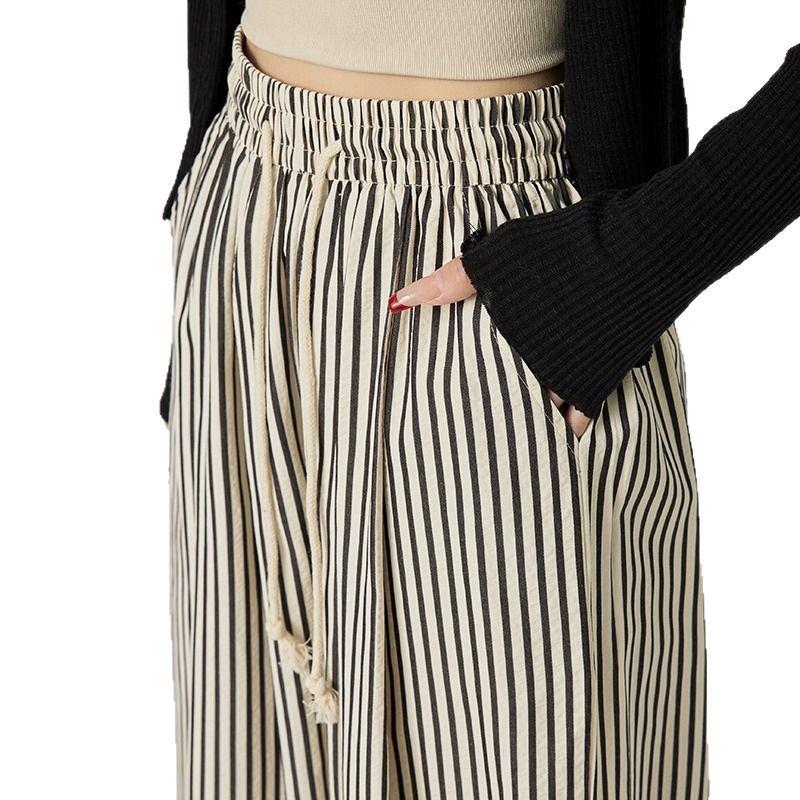 Women's Petite High Waist Black & White Striped Wide Leg Pants - Summer Casual Straight Leg