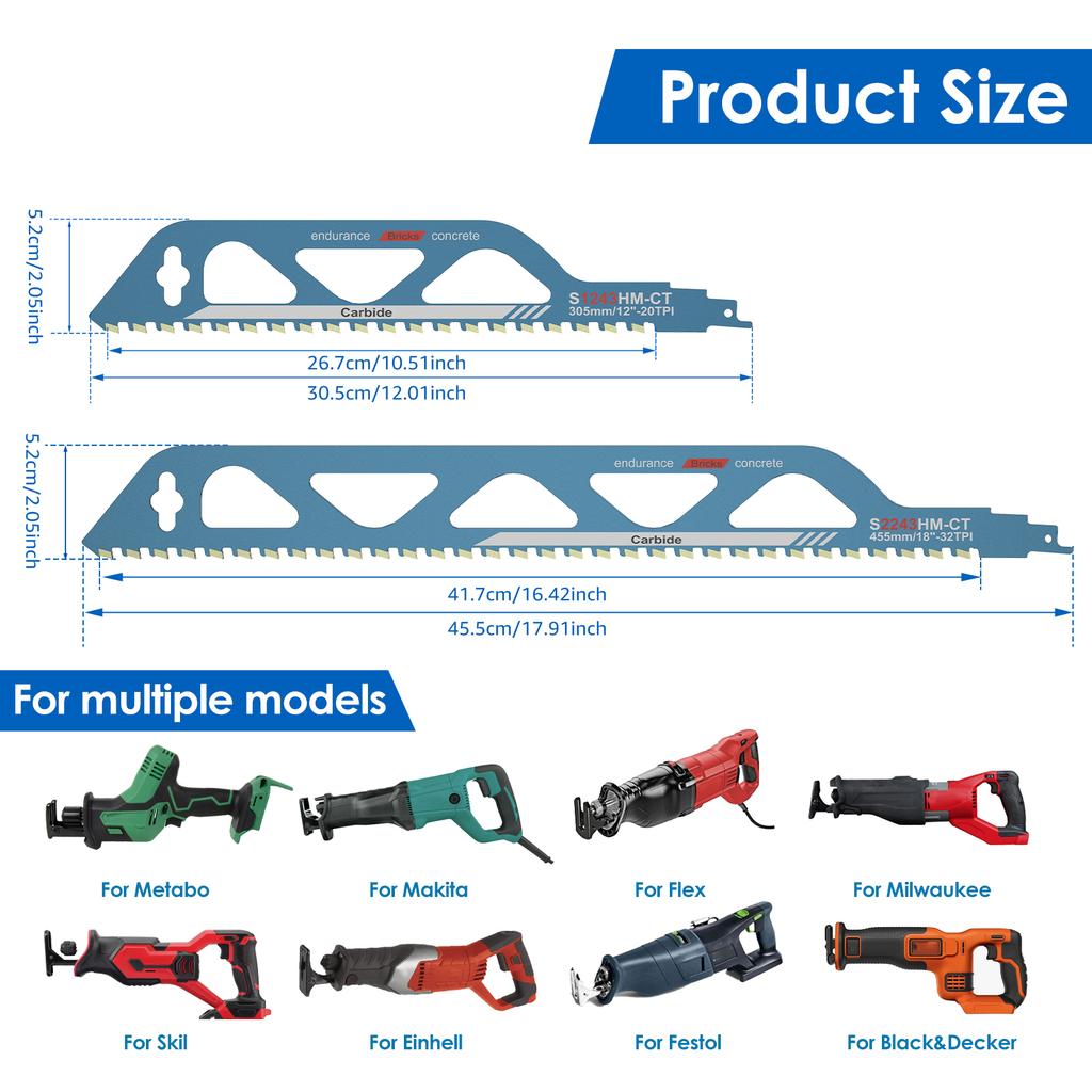 10/12/18/20 Zoll Säbelsägeblatt Universalschnitt Recipsägeblatt Legierter Stahl Roter Ziegel Beton Schneidsägeblatt